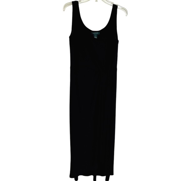 Lauren Ralph Lauren Dresses & Skirts - Lauren Ralph Lauren Black Sleeveless Maxi Dress Side Gathered Pleated Size 8